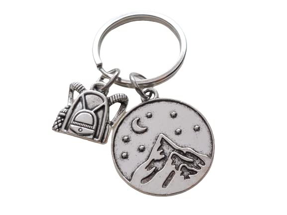 Camping Charm Keychain with Mountain Night Scene Charm & Backpack Charm