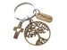 Bronze Tree, Cross with Heart, & Thank You Charm Keychain, Religious Teacher, Neighbor or Volunteer Keychain