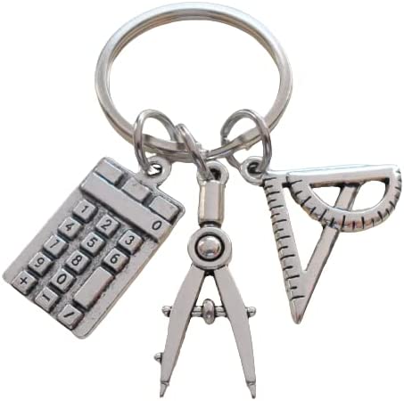 Engineer or Math Teacher Keychain, Compass, Protractor & Compass Charm Keychain