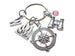 Custom Compass Charm Keychain with Binoculars Charm & Camp Fire Charm and Personalized Letter Charm, Summer Camp or Youth Camp Keychain