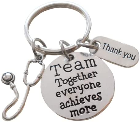 Medical Team Charm Keychain with Team Disc Charm & Stethoscope Charm, Doctor Office or Hospital Staff Thank You Keychain