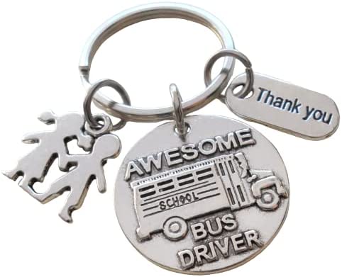 Awesome Bus Driver Appreciation Keychain with Children Charm & Thank You Charm, School Bus Driver Keychain