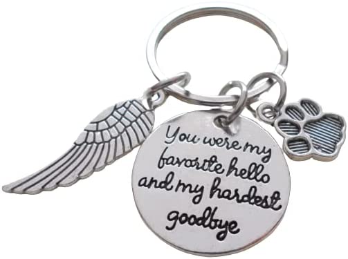 Paw & Wing Charm with "You Were My Favorite Hello and My Hardest Goodbye" Disc Charm, Pet Memorial Charm