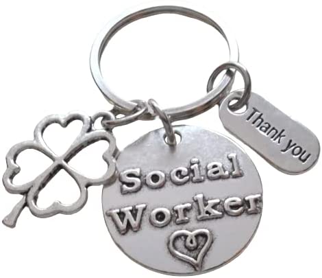 Social Worker Keychain with Clover & Thank You Charm, Community Advocate Keychain