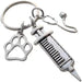 Veterinarian Appreciation Keychain, Veterinary Hospital Staff Gift, Pet & Animal Care Medical Professional; Paw Print, Syringe & Stethoscope Charm Keychain