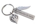 Engraved Rectangle Tag "Too Beautiful for Earth" Twin Babies Memorial Keychain, Twins Feet Heart Charm & Wing Charm
