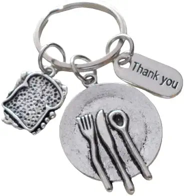 School Lunch Server & Food Service Employee Keychain; Plate & Sandwich Charm Keychain; Thank You Appreciation Keychain