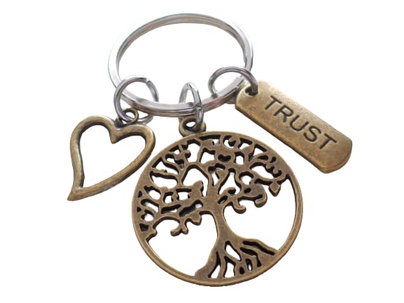 Bronze Tree Keychain with Trust Tag Charm & Heart Charm