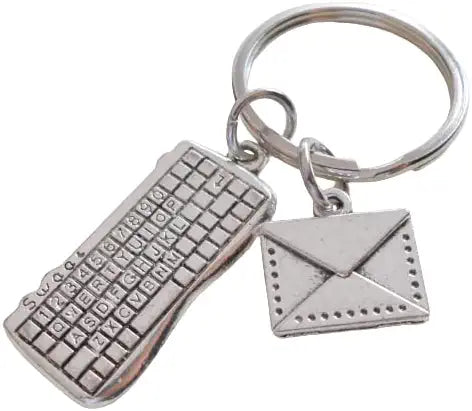 Computer Keyboard Charm Keychain with Envelope Charm; Secretary, Receptionist, Office Staff, or Employee Keychain