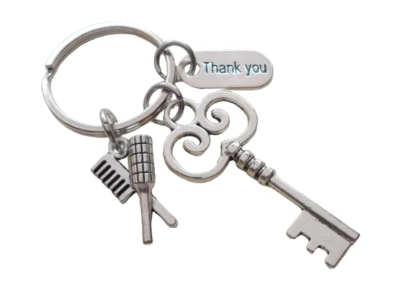 Hair Stylist Staff Appreciation Keychain, Key Charm, Brush & Comb Charm, and Thank You Charm Keychain