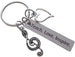 Music Teacher Keychain, Treble Clef Charm, Heart Charm & Engraved Tag "Teach. Love. Inspire."