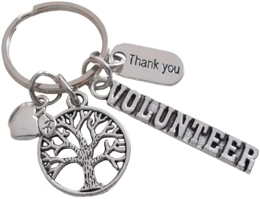 Volunteer Small Tree Appreciation Keychain, Thank You Charm with Apple Charm - Thanks for Helping Me Grow