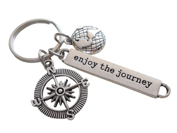 Enjoy the Journey Compass & Globe Charm Keychain - Graduation Keychain, Encouragement Keychain