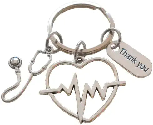 Heartbeat Medical Charm Keychain with Stethoscope Charm, Doctor Office or Hospital Staff Thank you Keychain