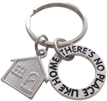 A House Charm Keychain with a "There's No Place Like Home" Ring Charm, Realtor or First Time Home Buyer Keychain