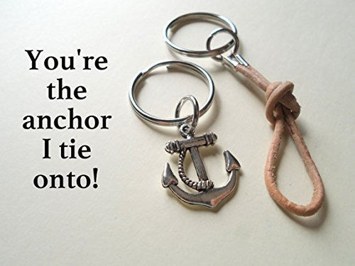 Leather Rope and Anchor Keychain Set