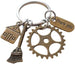Housekeeping Appreciation Gift Keychain; Bronze Gear, Broom, House & Thank You Charm Keychain