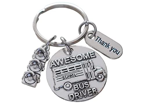 Awesome Bus Driver Appreciation Keychain with Traffic Light Charm & Thank You Charm, School Bus Driver Keychain