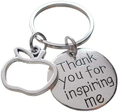 Apple Charm Keychain with "Thank You for Inspiring Me" Disc Charm, Teacher Appreciation Keychain