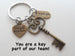 Social Worker Gift Keychain with Bronze Key and Thank You Charm, Community Advocate Gift, Appreciation Gift