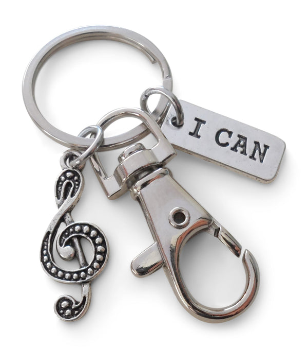 Treble Clef Charm Keychain with I Can Charm and Swivel Clasp Hook, Music Student, Teacher, or Musician Keychain