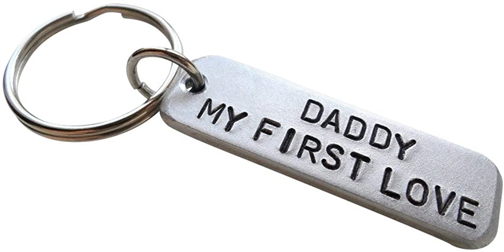 "Daddy My First Love" Hand Stamped Aluminum Tag Keychain; Hand Stamped Couples Keychain