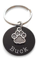 Custom Engraved Anodized Aluminum Disc & Paw Charm Keychain, Pet Loss Gift, Dog Memorial Keychain