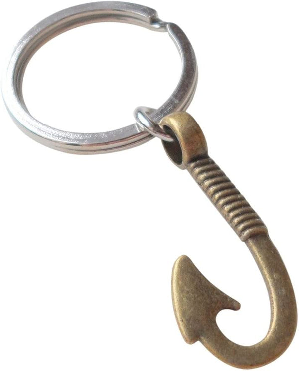 Bronze Fish Hook Keychain - I'm Hooked On You; Couples Keychain