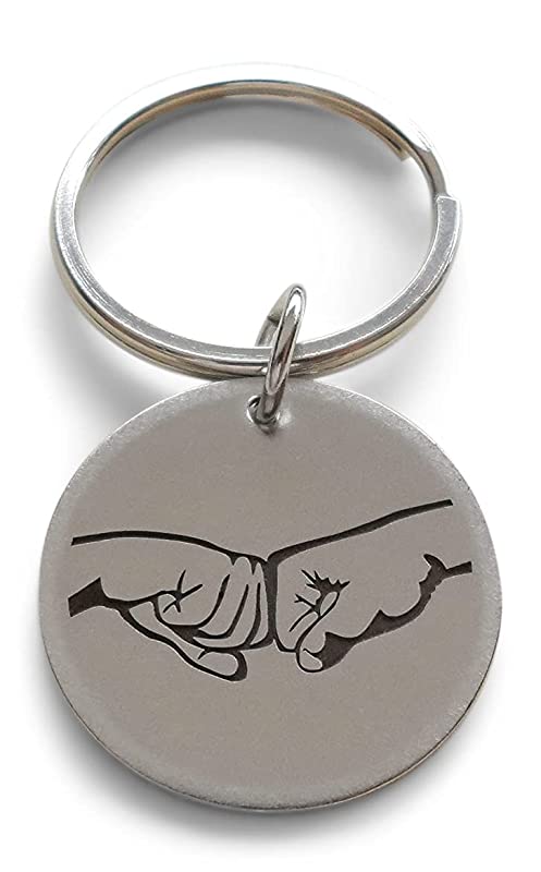 Custom Engraved Fist Bump Steel Disc Keychain, for Couples or Best Friends, Anniversary Gift Keychain, Option to add Backside Engraving