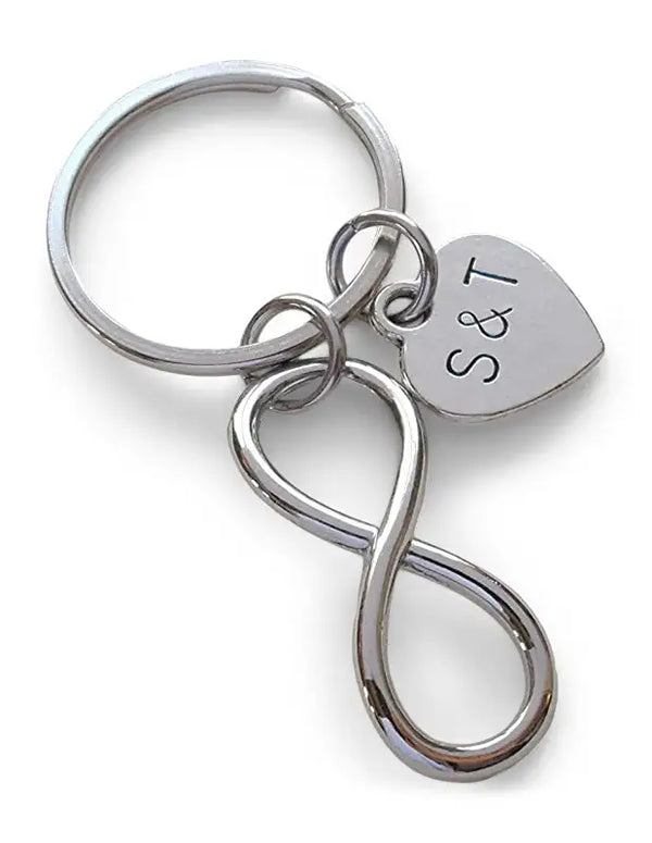 Custom Infinity Keychain with Hand Stamped Tag for Couples or Best Friends Initials, Anniversary Gift Keychain