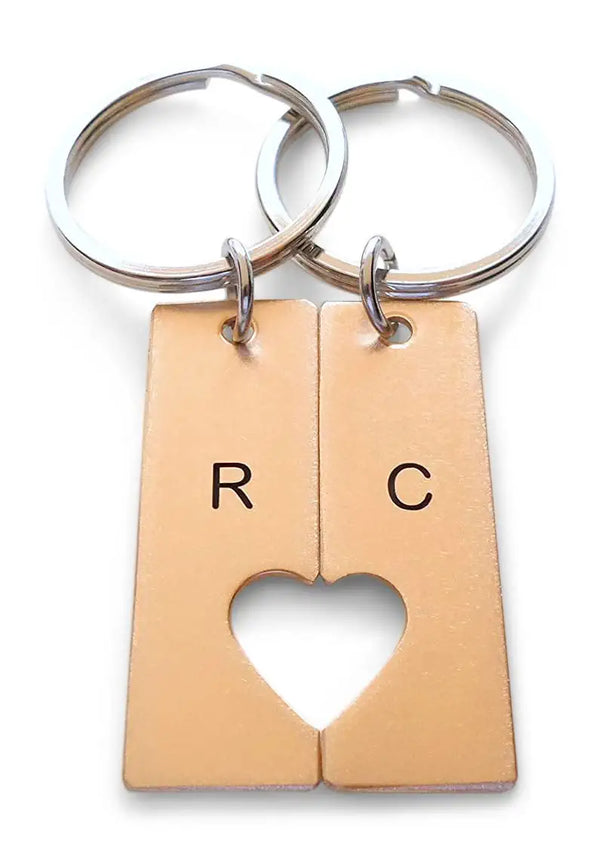 Custom 2 Personalized Cut Out Connecting Heart Tag Keychains, Engraved Initial, Anniversary Gift, Husband Wife Key Chain, Boyfriend Girlfriend Gift, Customized Couples Keychains