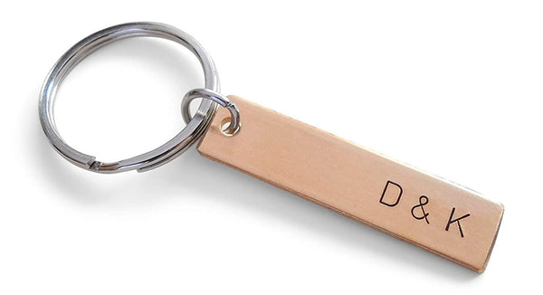 8 Year Anniversary Gift • Personalized Bronze Tag Keychain Engraved with Couples Initials by Jewelry Everyday
