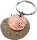 "Lucky Us" Steel Disc Keychain Layered with Penny and Stamped Heart Around Year, Hand Stamped Keychain, Personalized Option