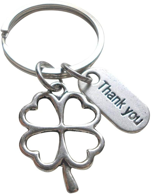 Employee Appreciation Gifts • "Thank You" Tag & Silver Clover Keychain by JewelryEveryday w/ "Lucky to work with you!" Card