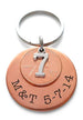 Custom Engraved Copper Disc Keychain with Penny and 7 Charm, 7 Year Anniversary Gift Keychain, Personalized Engraved Keychain