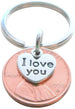 I Love You Heart Charm Layered Over 1992 Penny Keychain; 30 Year Anniversary Gift, Couples Keychain