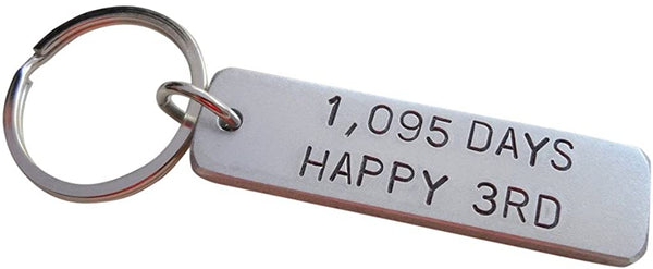 3 Year Anniversary Gift • Aluminum Tag Keychain Hand Stamped w/ "1,095 Days, Happy 3rd" by Jewelry Everyday