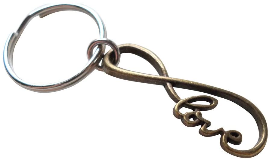 Bronze Infinity Love Symbol Keychain - You And Me For Infinity; 8 Year Aniversary Gift, Couples Keychain