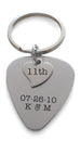 Custom Engraved Stainless Steel Guitar Pick Keychain with Heart Tag for Couples 11 Year Anniversary Gift Keychain, Add Backside Engraving