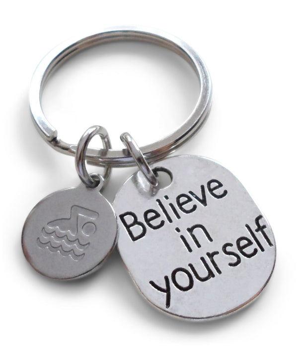 Believe in Yourself Swimmer Keychain, Swim Charm Keychain, Swimming Fitness Encouragement Keychain