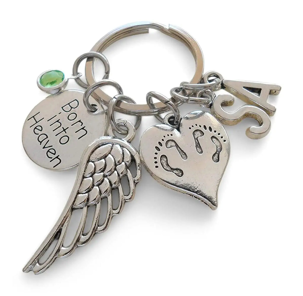 Custom Twin Babies Born Into Heaven Memorial Charm Keychain, Infant Loss Gift, Miscarriage Stillborn, Memorial Keychain