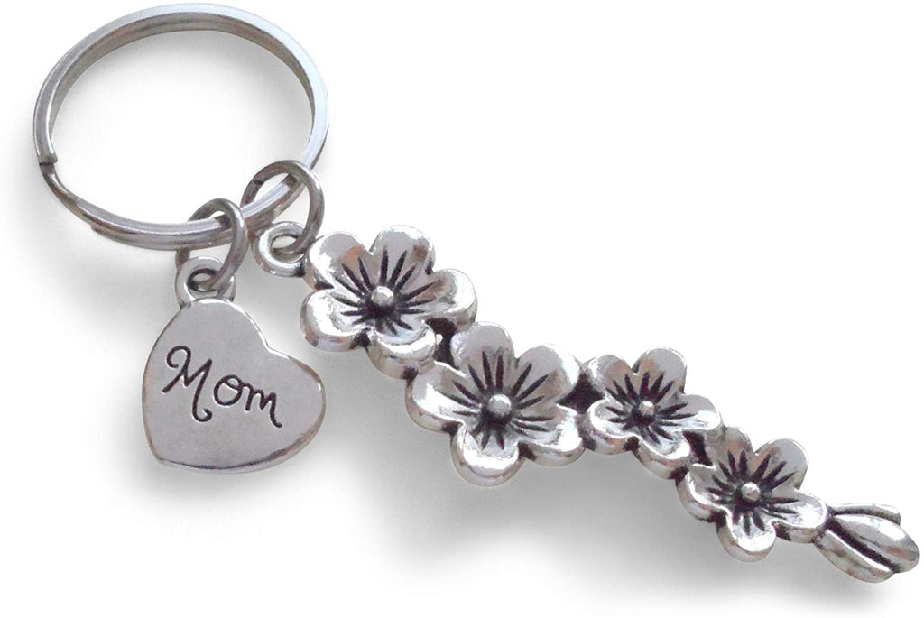 Mom Heart & Flowers Charm Keychain, Mother's Gift- Thanks for Helping Me Grow