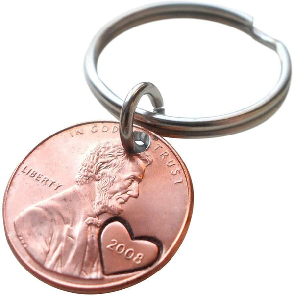 14 Year Anniversary Gift • 2008 Penny Keychain w/ Engraved Heart Around Year by Jewelry Everyday