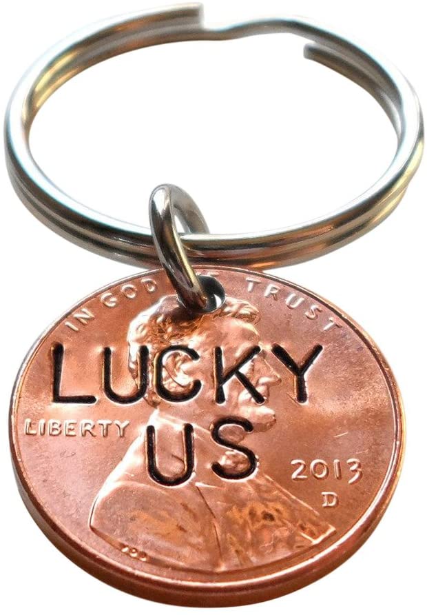 "Lucky Us" 2013 Penny Engraved Couples Keychain; 9 Year Anniversary Gift