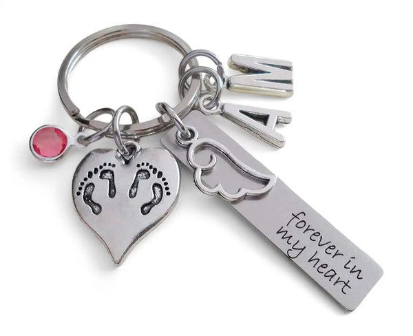 Custom Twin Babies Forever in My Heart Memorial Charm Keychain, Infant Loss Gift, Miscarriage Stillborn, Memorial Keychain