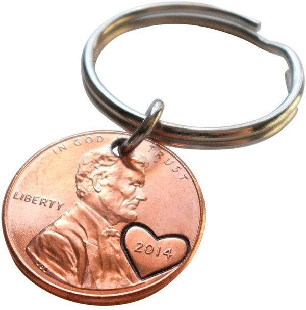 8 Year Anniversary Gift • 2014 Penny Keychain w/ Engraved Heart Around Year by Jewelry Everyday