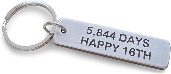 Aluminum Tag Keychain Engraved with "5,844 Days, Happy 16th"; 16 Year Anniversary Gift