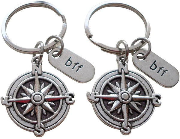 Double BFF Compass Keychains - I'd Be Lost Without You; Best Friends Keychain Gift