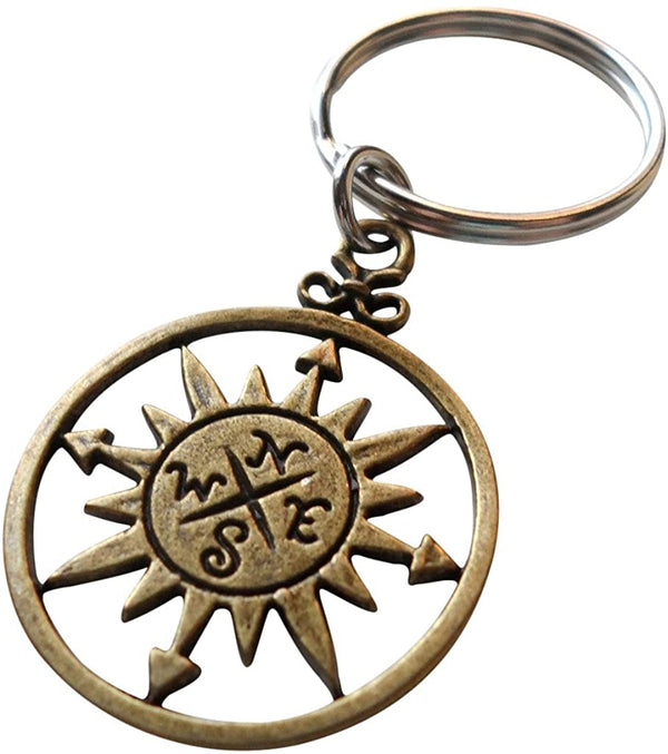 Bronze Sun Compass Keychain - I'd Be Lost Without You; Couples Keychain