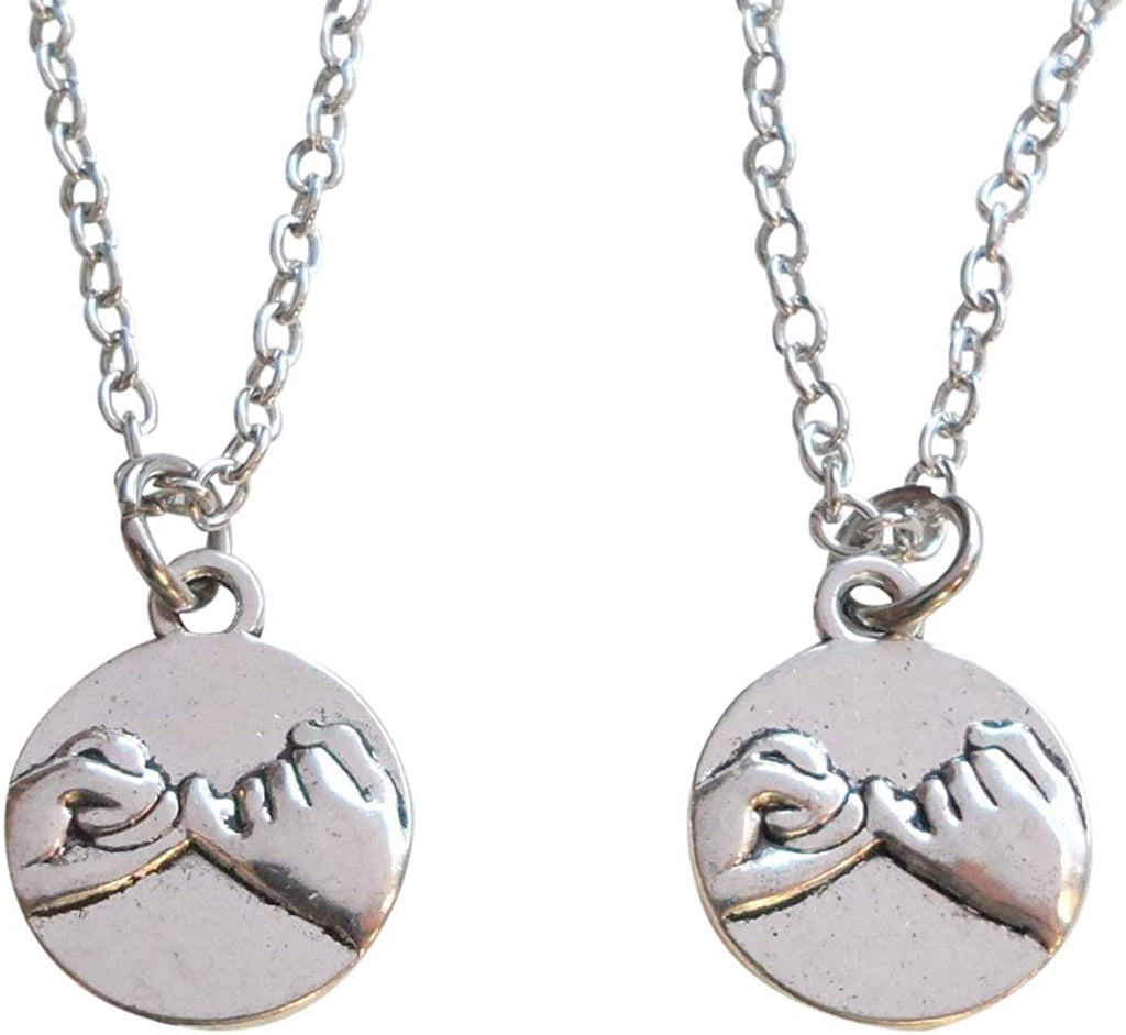 Double Pinky Promise Charm Necklace, Best Friend Necklace Set, Couples Necklace Set